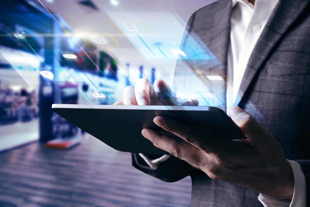 A person holding a tablet 