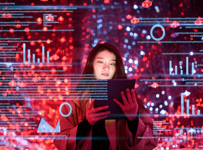 API Management platform image: a woman holding a tablet
