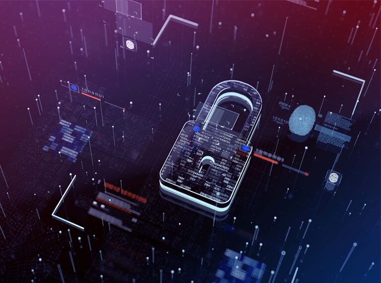 Google Cloud security image: a locker on a blue futuristic landscape