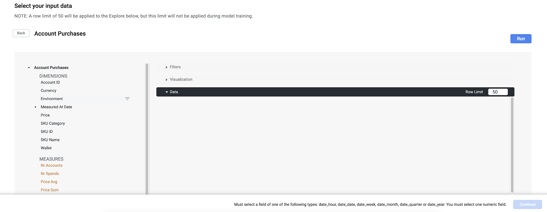 Select your input data - Account purchases