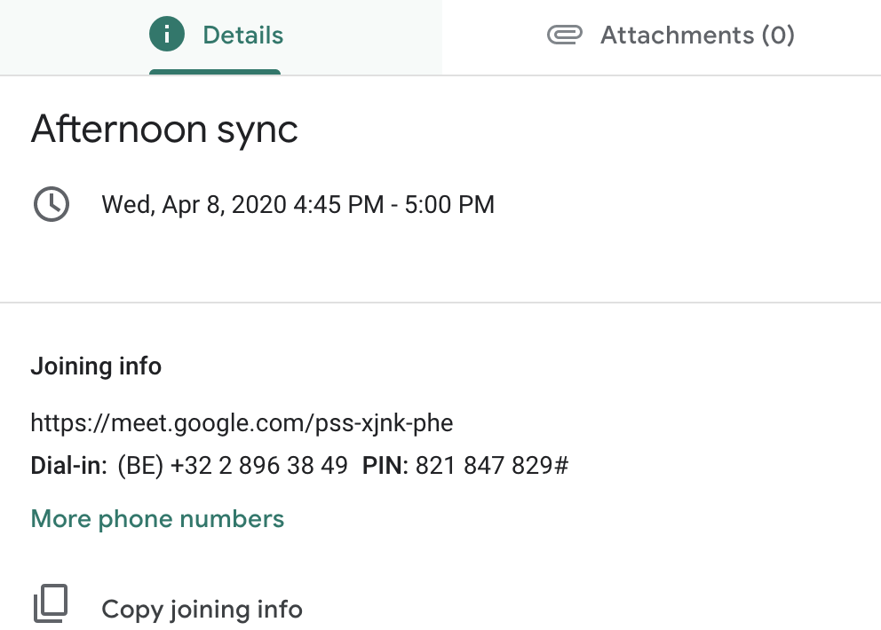 Hangouts Meet details of meeting