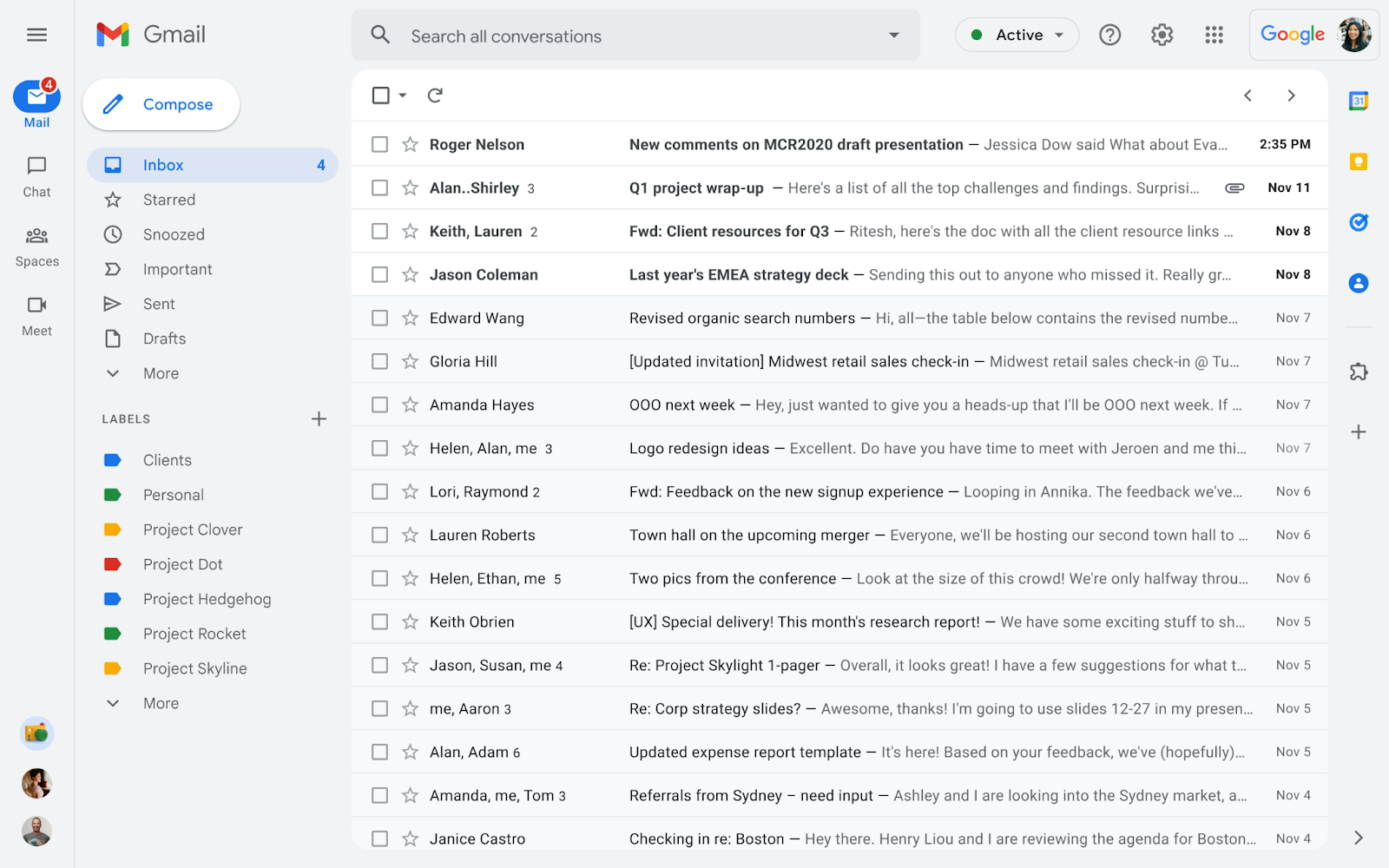 Nouveau design Gmail, ‘Integrated View’ pour tous et bye bye chat à droite