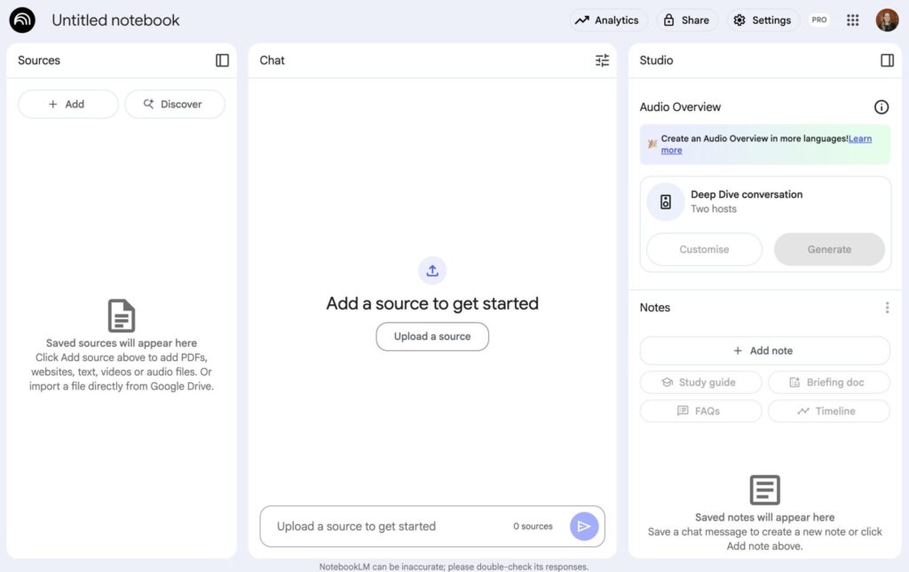 NotebookLM for Business. Screenshot of NotebookLM's dashboard, taken 2025 July.