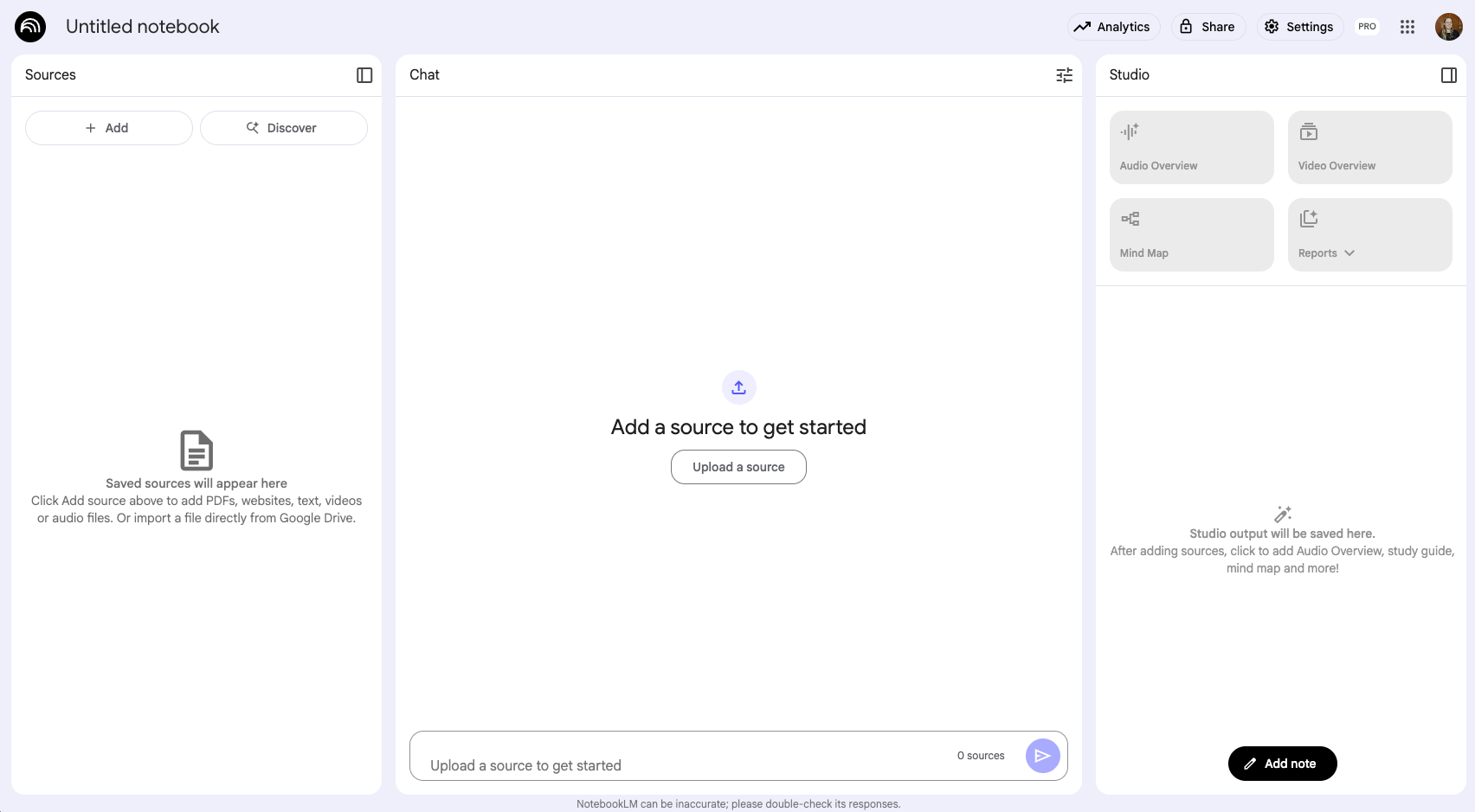 Screenshot of an untitled, empty Notebook