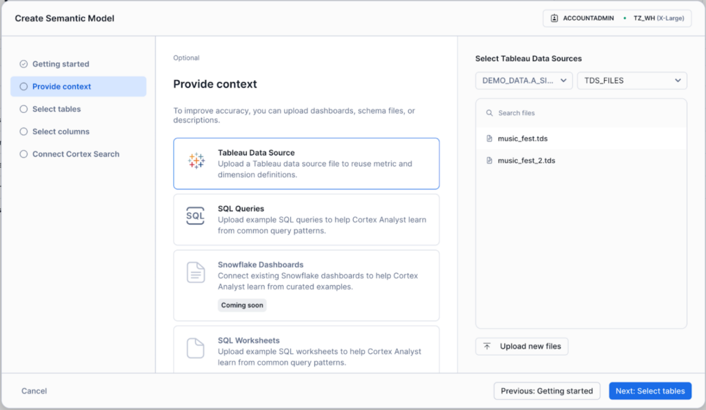 Create a new semantic model with Snowflake Intelligence